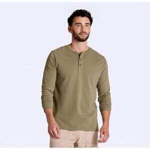 Goodfellow & Co Vintage Cotton Long Sleeve Henley Shirt Olive Green Small Casual